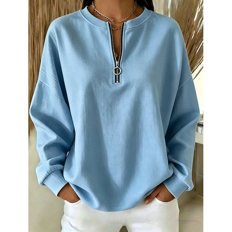 Women's Quarter-Zip High-Neck Sweatshirt in blue, Relaxed Fit