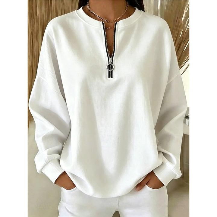 Women's Quarter-Zip High-Neck Sweatshirt in white, Relaxed Fit