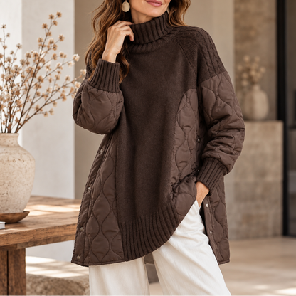 Women's Quilted Panel Turtleneck Pullover - Relaxed Fit