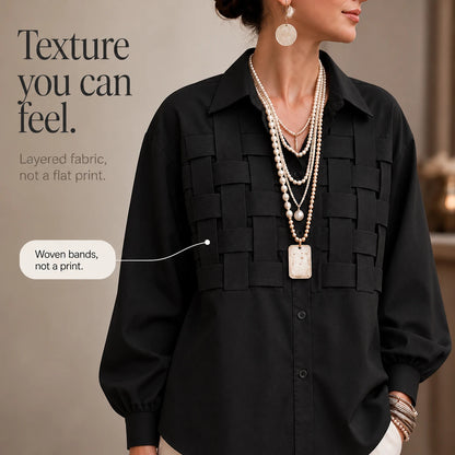 Women's Raised Woven-Check Long-Sleeve Blouse - Relaxed Fit