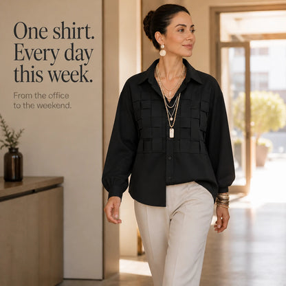 Women's Raised Woven-Check Long-Sleeve Blouse - Relaxed Fit