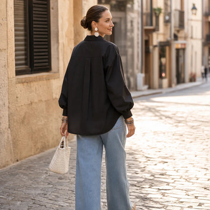 Women's Raised Woven-Check Long-Sleeve Blouse - Relaxed Fit