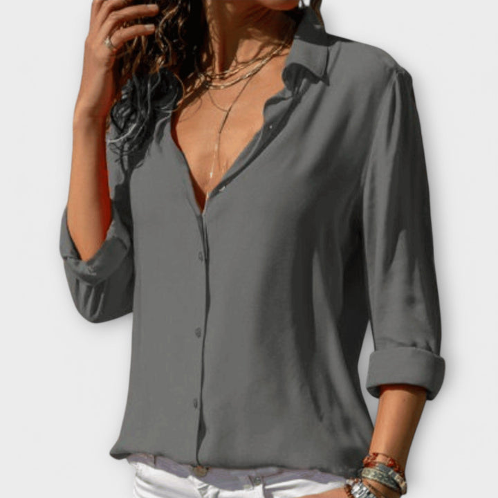 Women's Refined Button-Up Blouse in gray, Timeless Elegance