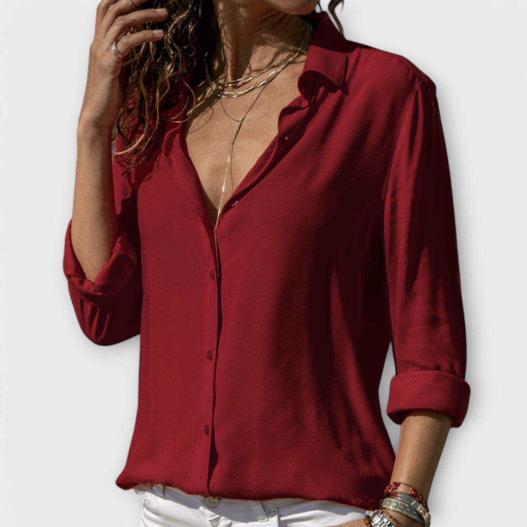 Women's Refined Button-Up Blouse in red, Timeless Elegance