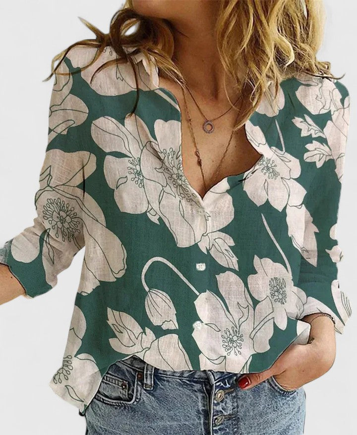 Women's Relaxed Button-Up Blouse in green, Effortless Elegance