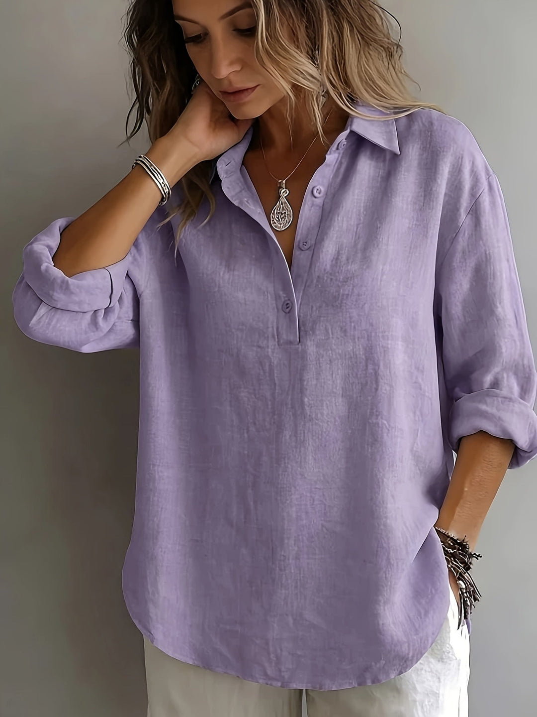 Women's Relaxed Collared Blouse - Effortless Elegance