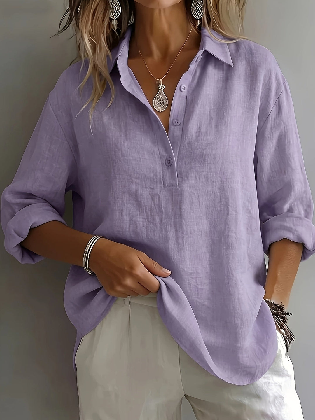 Women's Relaxed Collared Blouse - Effortless Elegance