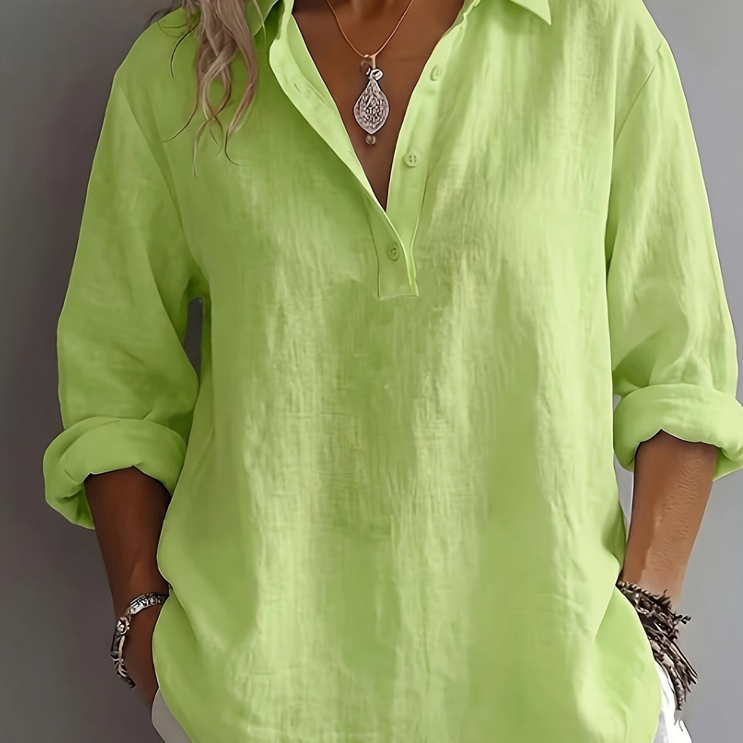Women's Relaxed Collared Blouse in sage green, Effortless Elegance