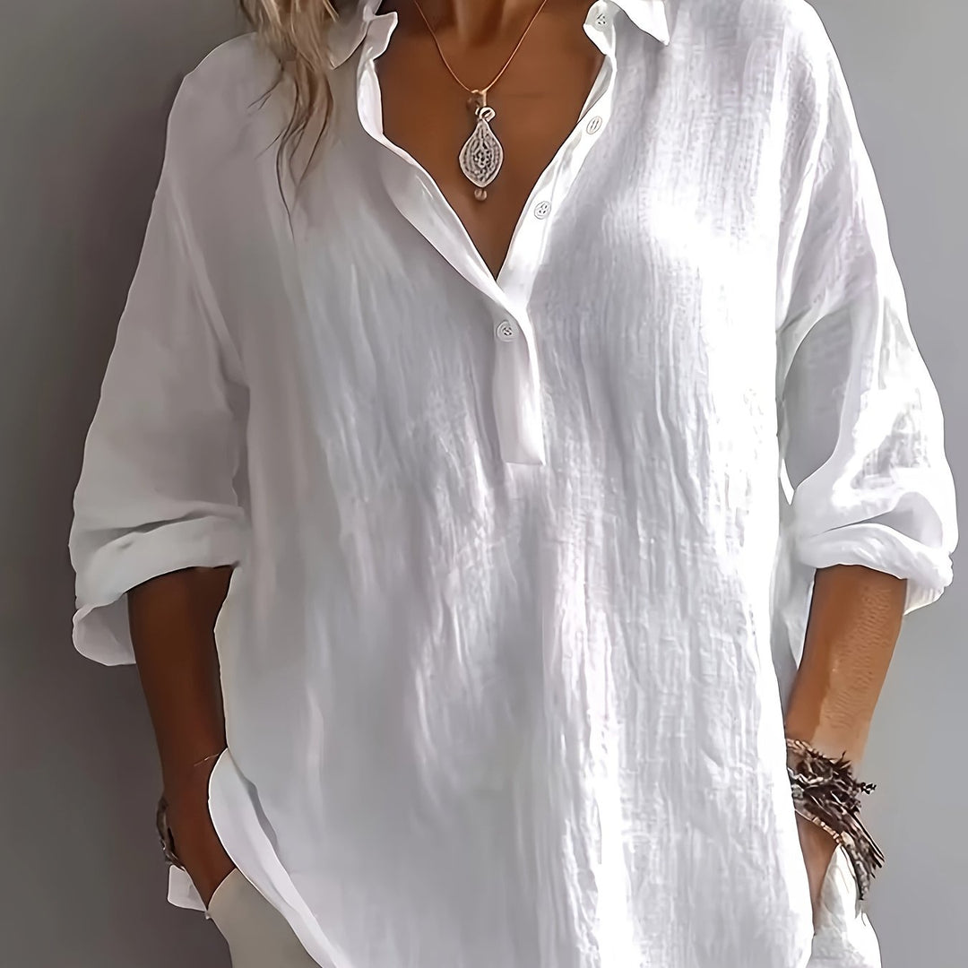 Women's Relaxed Collared Blouse in white, Effortless Elegance