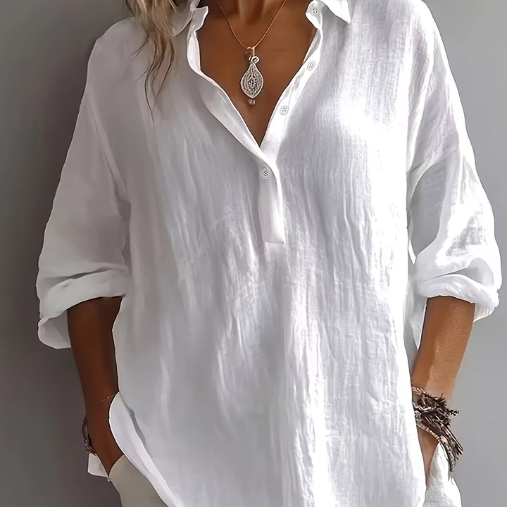 Women's Relaxed Collared Blouse in white, Effortless Elegance