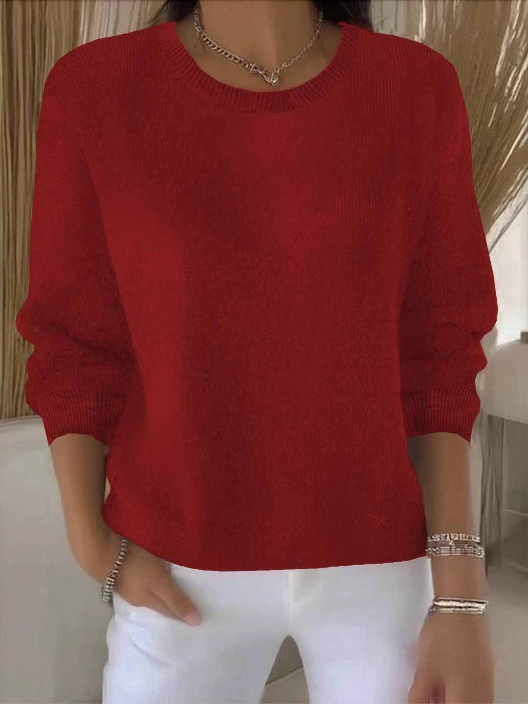 Women's Relaxed Everyday Sweater in red, Soft Knit