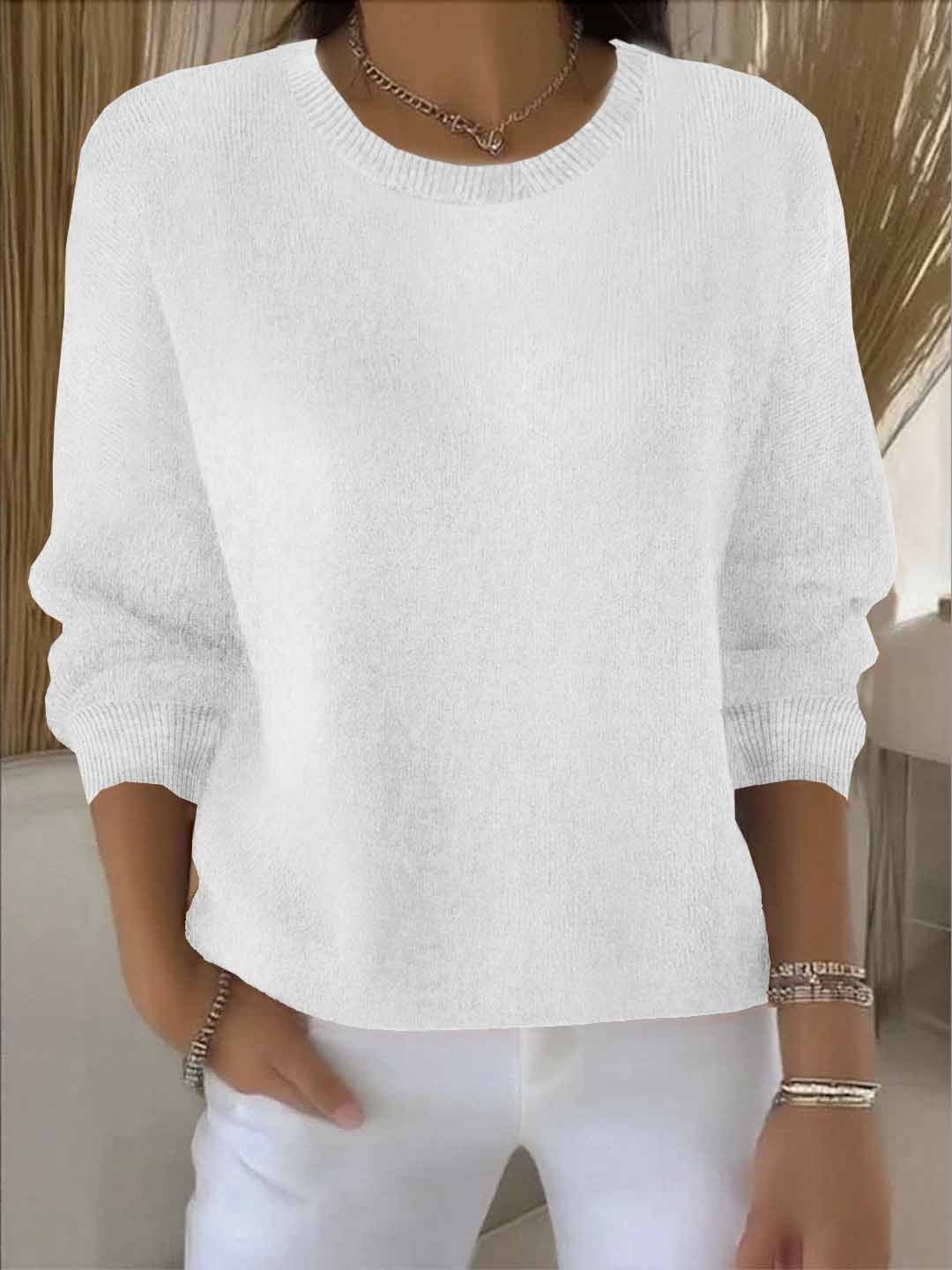 Women's Relaxed Everyday Sweater in white, Soft Knit