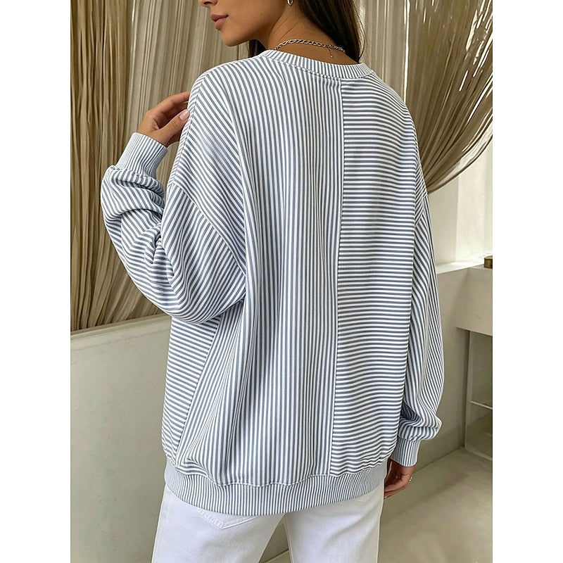 Women's Relaxed Striped Sweatshirt - Crew Neck