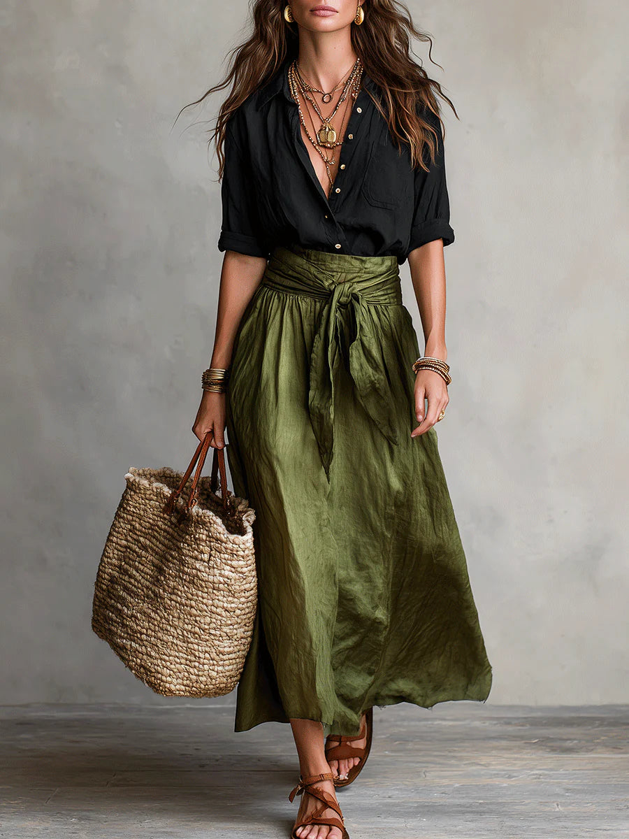 Women's Relaxed Two-Piece Set in black green, Effortless Elegance