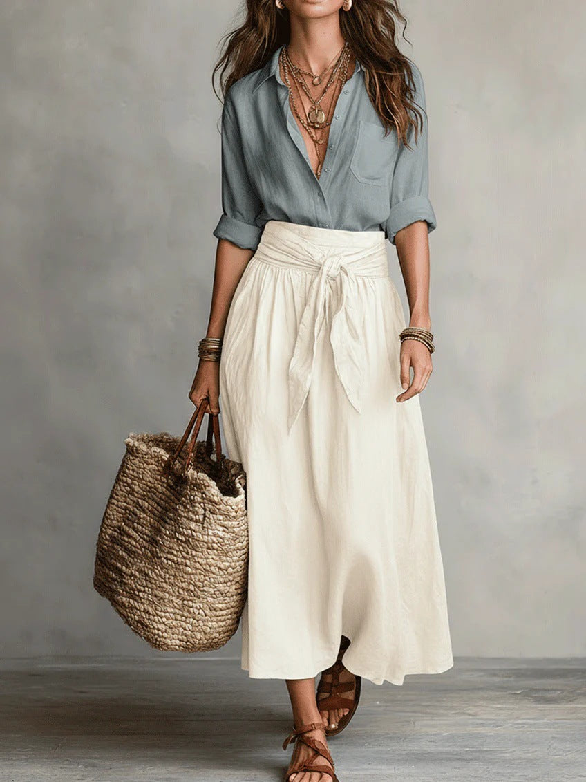 Women's Relaxed Two-Piece Set in light blue, Effortless Elegance