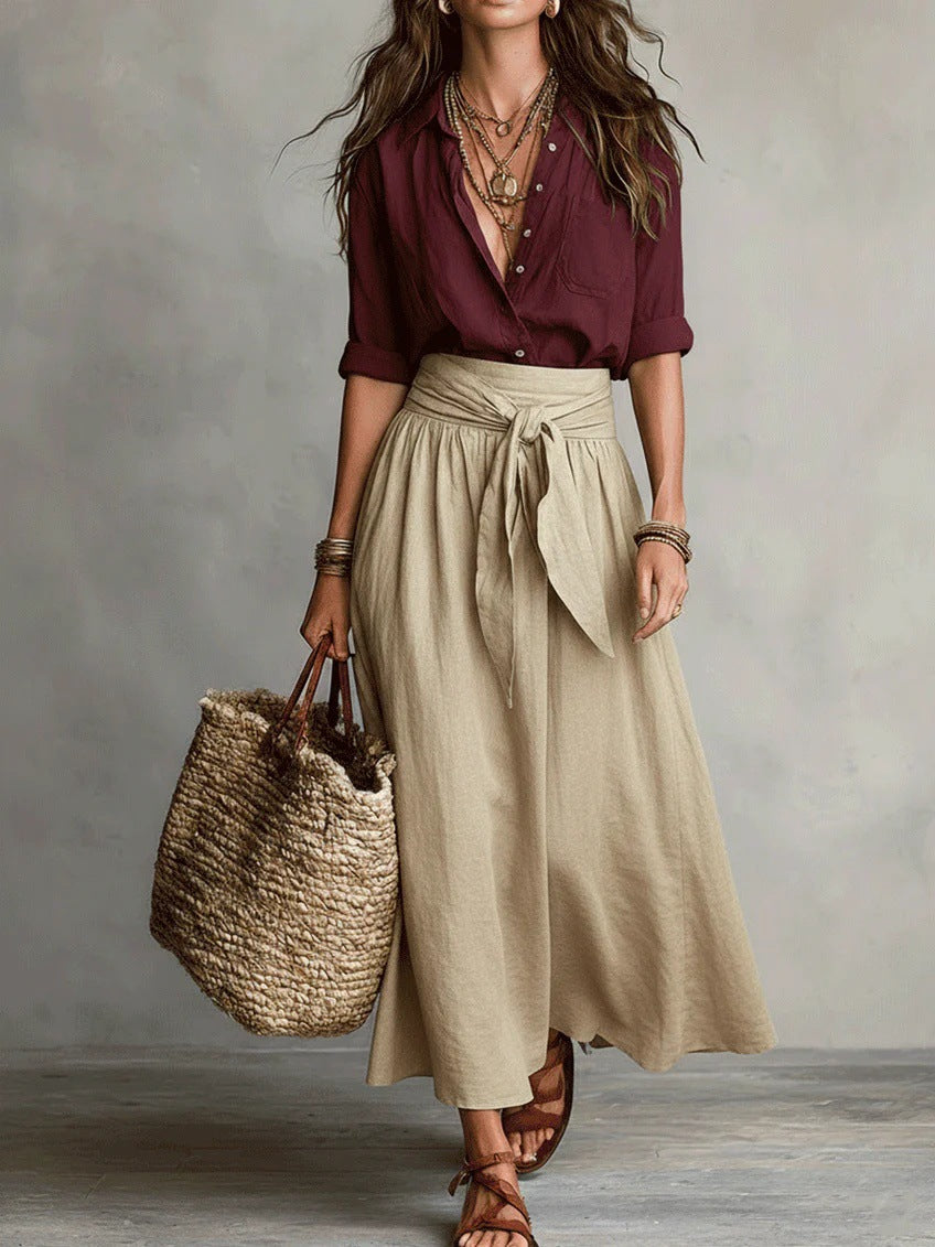 Women's Relaxed Two-Piece Set in red, Effortless Elegance