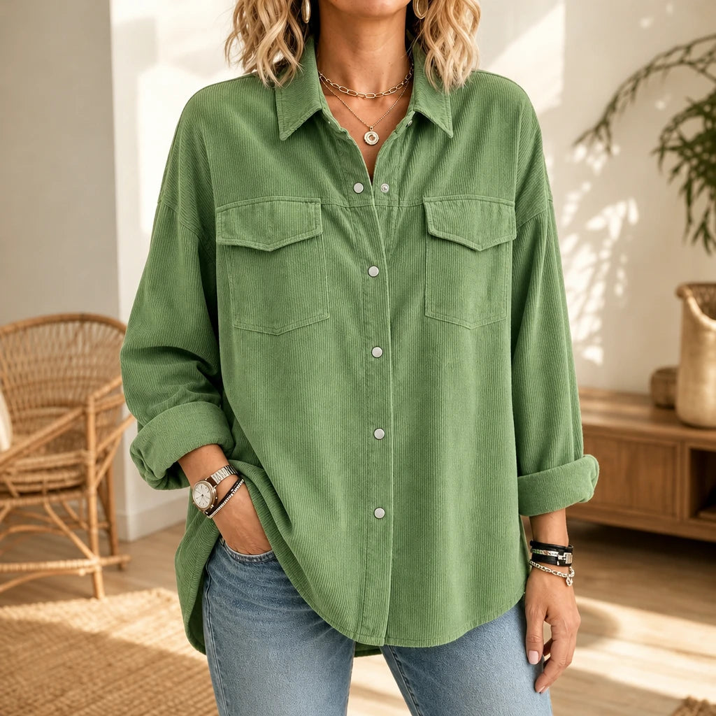 Women's Ribbed Corduroy-Look Button-Front Shirt - Relaxed Fit