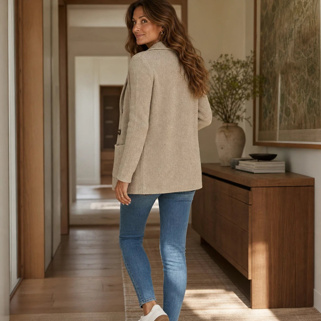 Women's Ribbed Knit Double-Breasted Cardigan - Longline