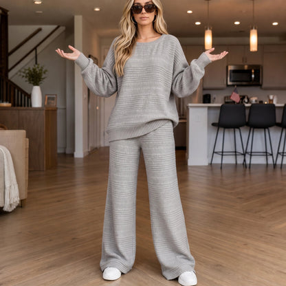 Women's Ribbed Knit Lounge Set – Wide-Leg Pants