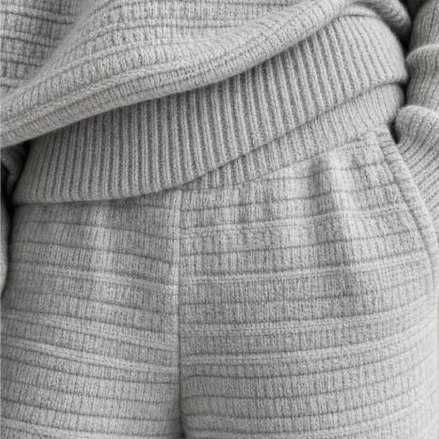 Women's Ribbed Knit Lounge Set – Wide-Leg Pants