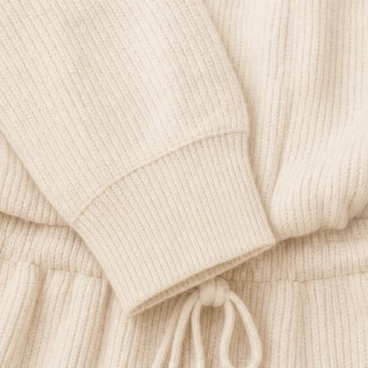 Women's Ribbed Knit Loungewear Set - Wide-Leg Pants