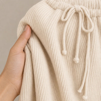 Women's Ribbed Knit Loungewear Set - Wide-Leg Pants