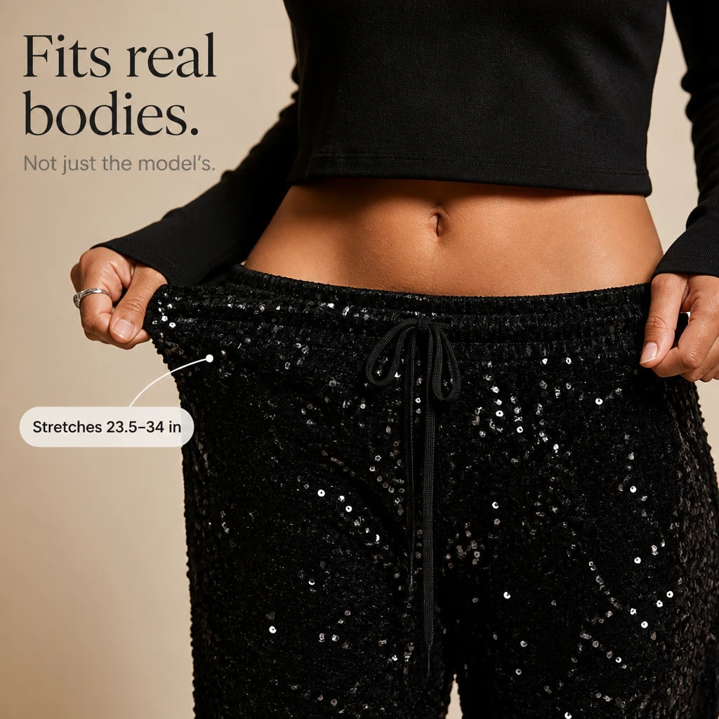 Women's Sequin Straight-Leg Trousers - Party Sparkle Pants