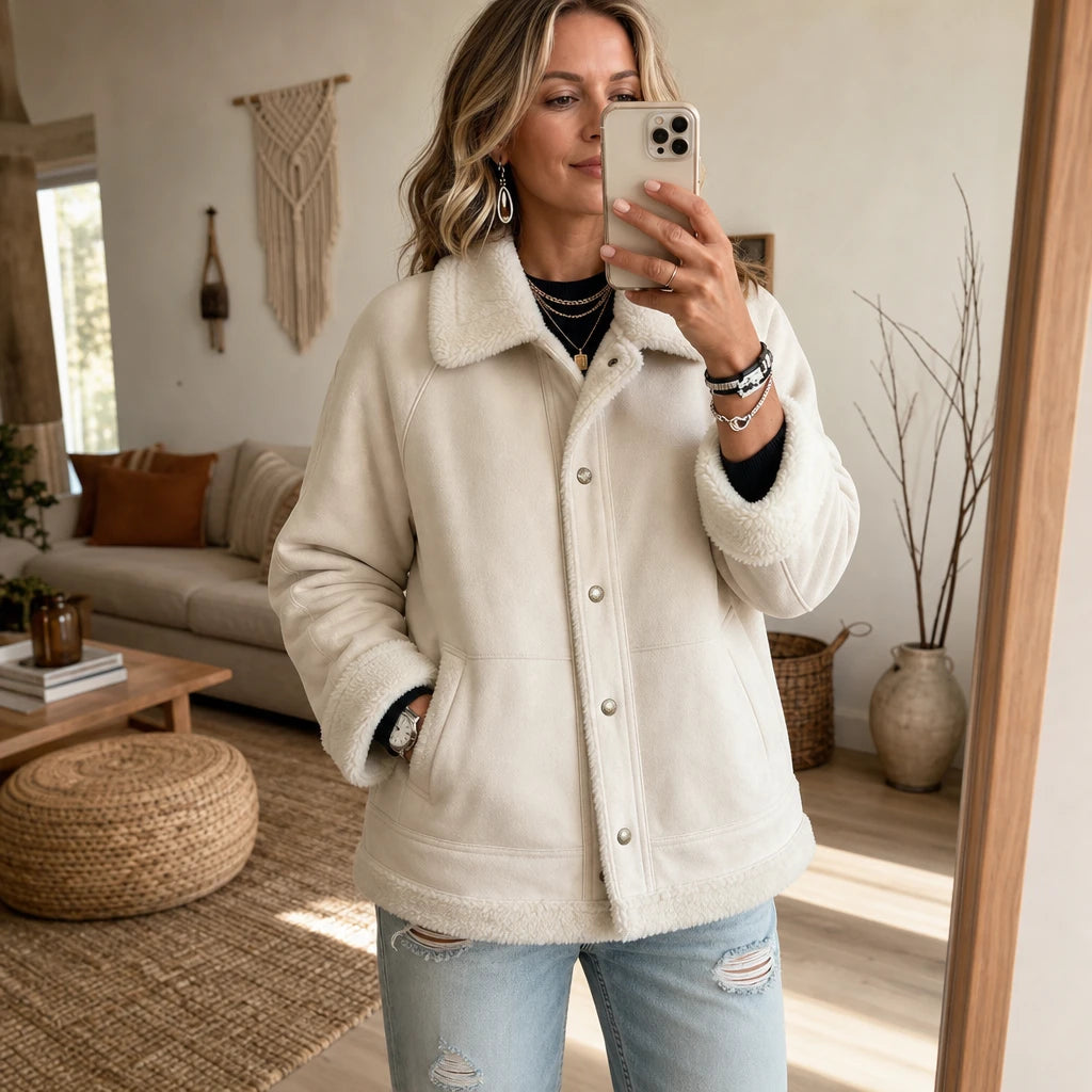 Women's Shearling-Trim Suede Jacket - Warm Layering Essential