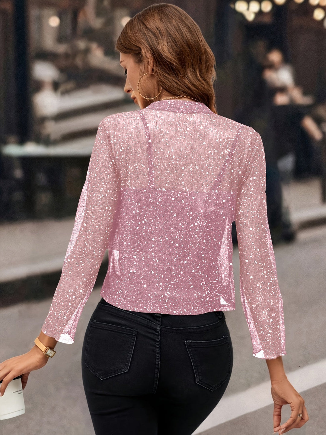 Women's Shimmer Cropped Jacket - 3/4 Sleeve Open Front
