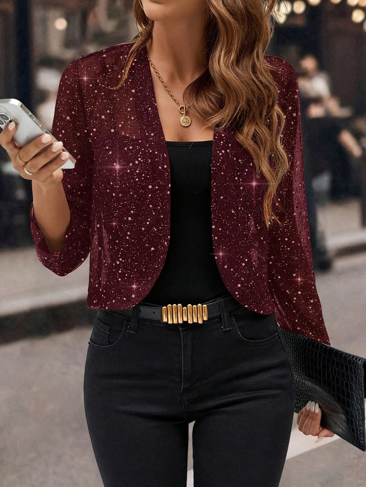 Women's Shimmer Cropped Jacket - 3/4 Sleeve Open Front