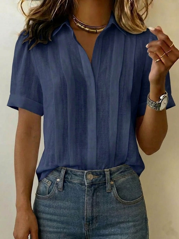 Women's Short-Sleeve Blouse in navy, Refined Tailored Fit