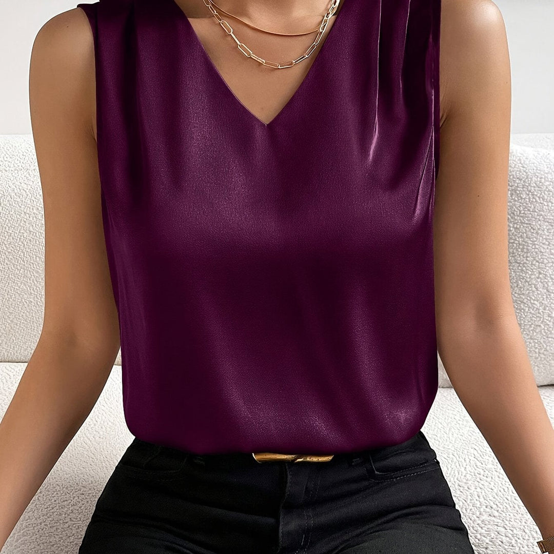 Women's Sleeveless V-Neck Top in violet blue, Elegant Drape