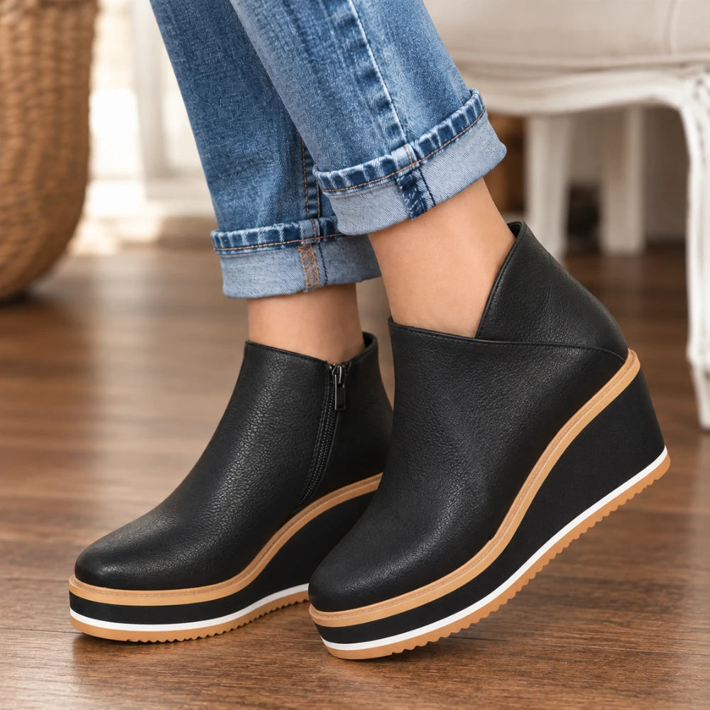 Women's Smooth Side-Zip Wedge Ankle Boots - Stable Height