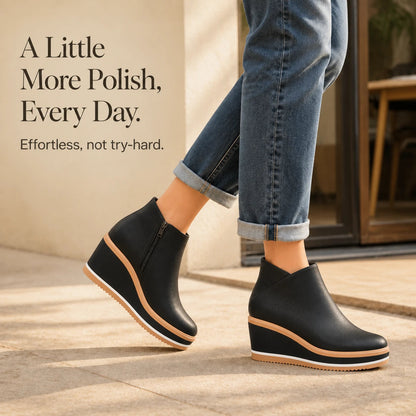 Women's Smooth Side-Zip Wedge Ankle Boots - Stable Height