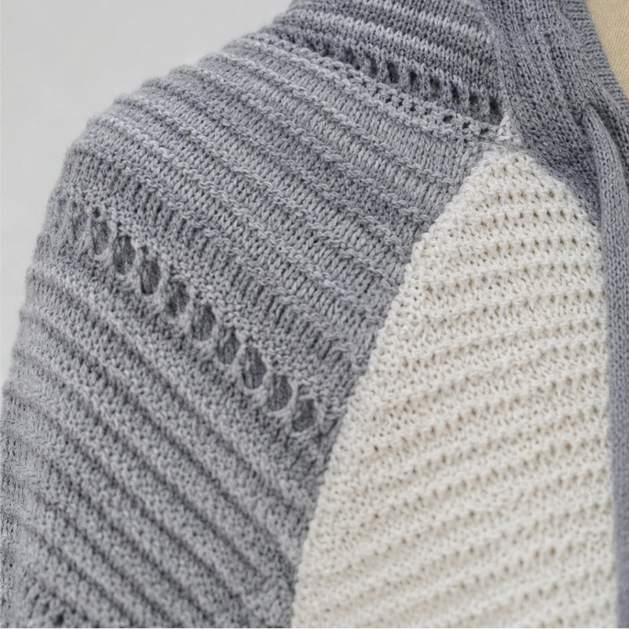 Women's Striped Hollow-Knit Hoodie - Relaxed Fit Open-Knit Layer