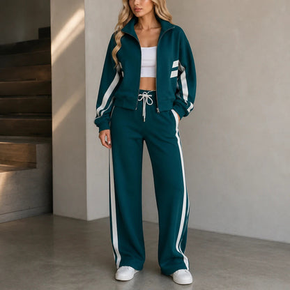 Women's Striped Lounge Set in green, Coordinated Two-Piece