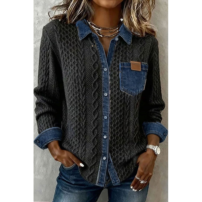 Women's Textured Contrast Shirt in black, Everyday Elegance
