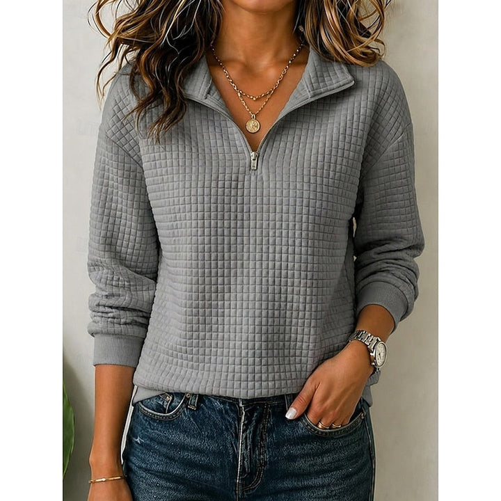 Women's Textured Quarter-Zip Pullover in dark gray, Elegant Stand Collar