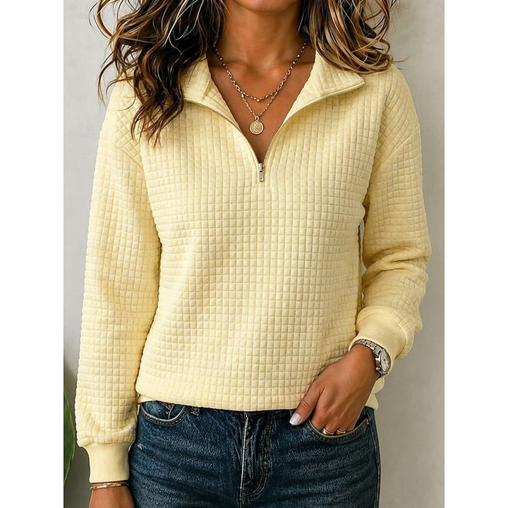Women's Textured Quarter-Zip Pullover in yellow, Elegant Stand Collar