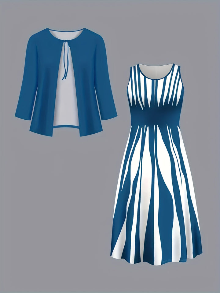Women's Two-Piece Dress Set with Jacket - Elegant Flowing Design