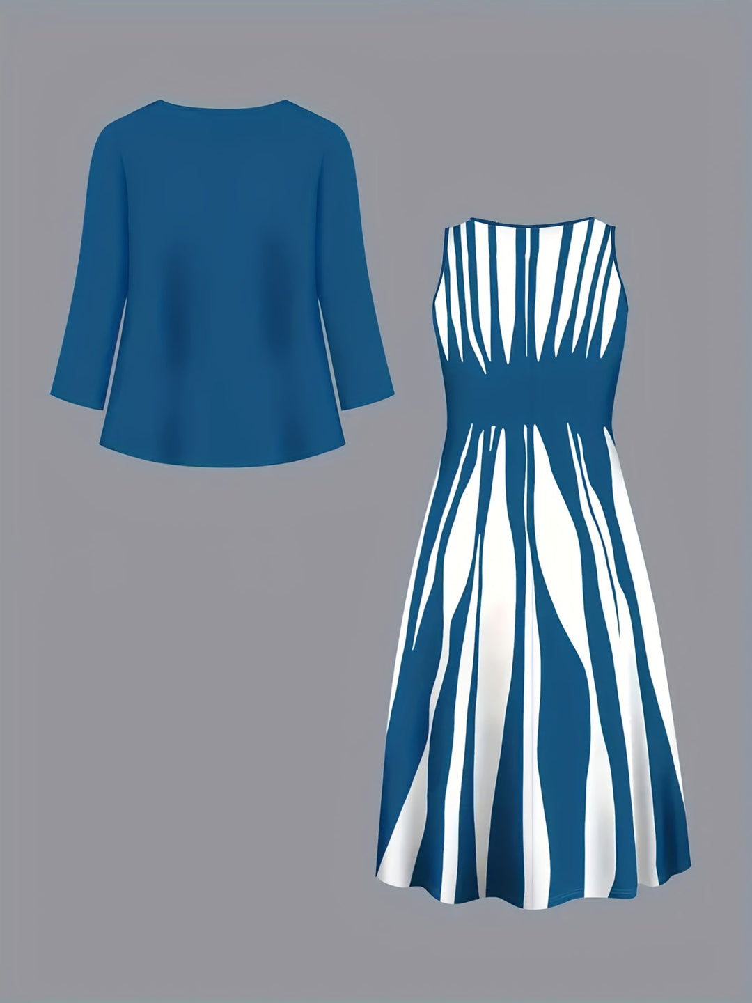 Women's Two-Piece Dress Set with Jacket - Elegant Flowing Design