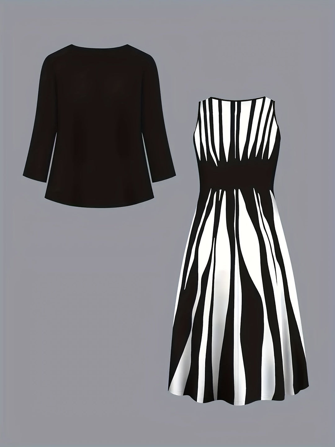 Women's Two-Piece Dress Set with Jacket - Elegant Flowing Design