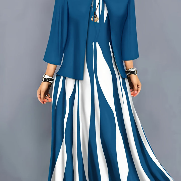 Women's Two-Piece Dress Set with Jacket in light blue, Elegant Flowing Design