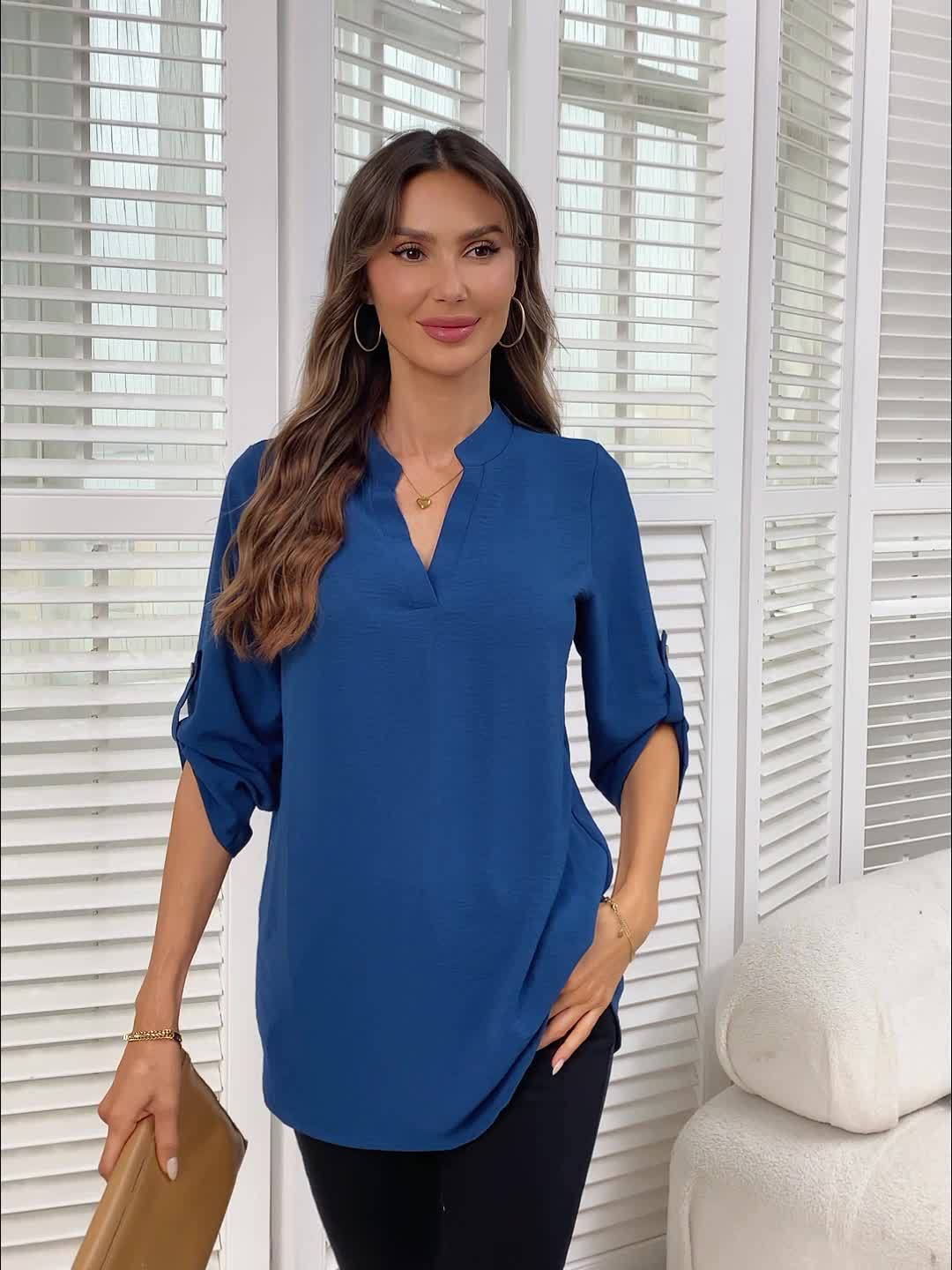 Women's V-Neck Blouse - Refined Relaxed Fit