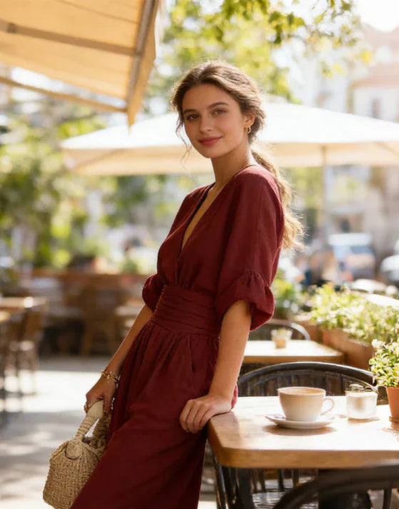 Women's V-Neck Wide-Leg Jumpsuit - Elegant One-Piece