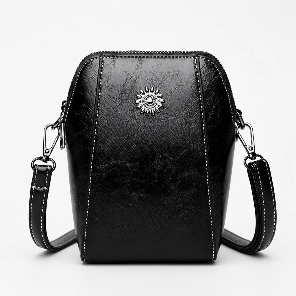Women's Vintage Mini Crossbody Bag in black, Compact Leather