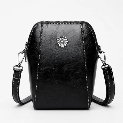 Women's Vintage Mini Crossbody Bag in black, Compact Leather