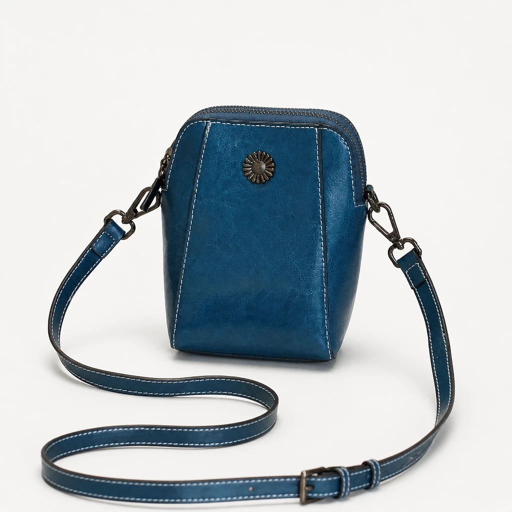Women's Vintage Mini Crossbody Bag in blue, Compact Leather