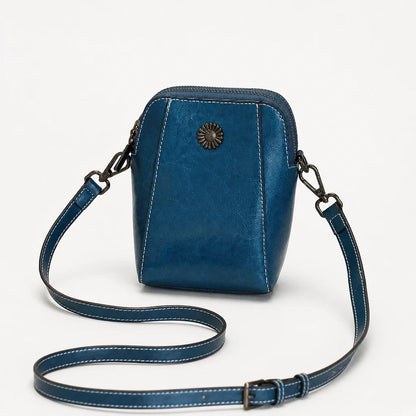 Women's Vintage Mini Crossbody Bag in blue, Compact Leather