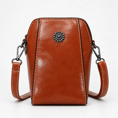 Women's Vintage Mini Crossbody Bag in brown, Compact Leather